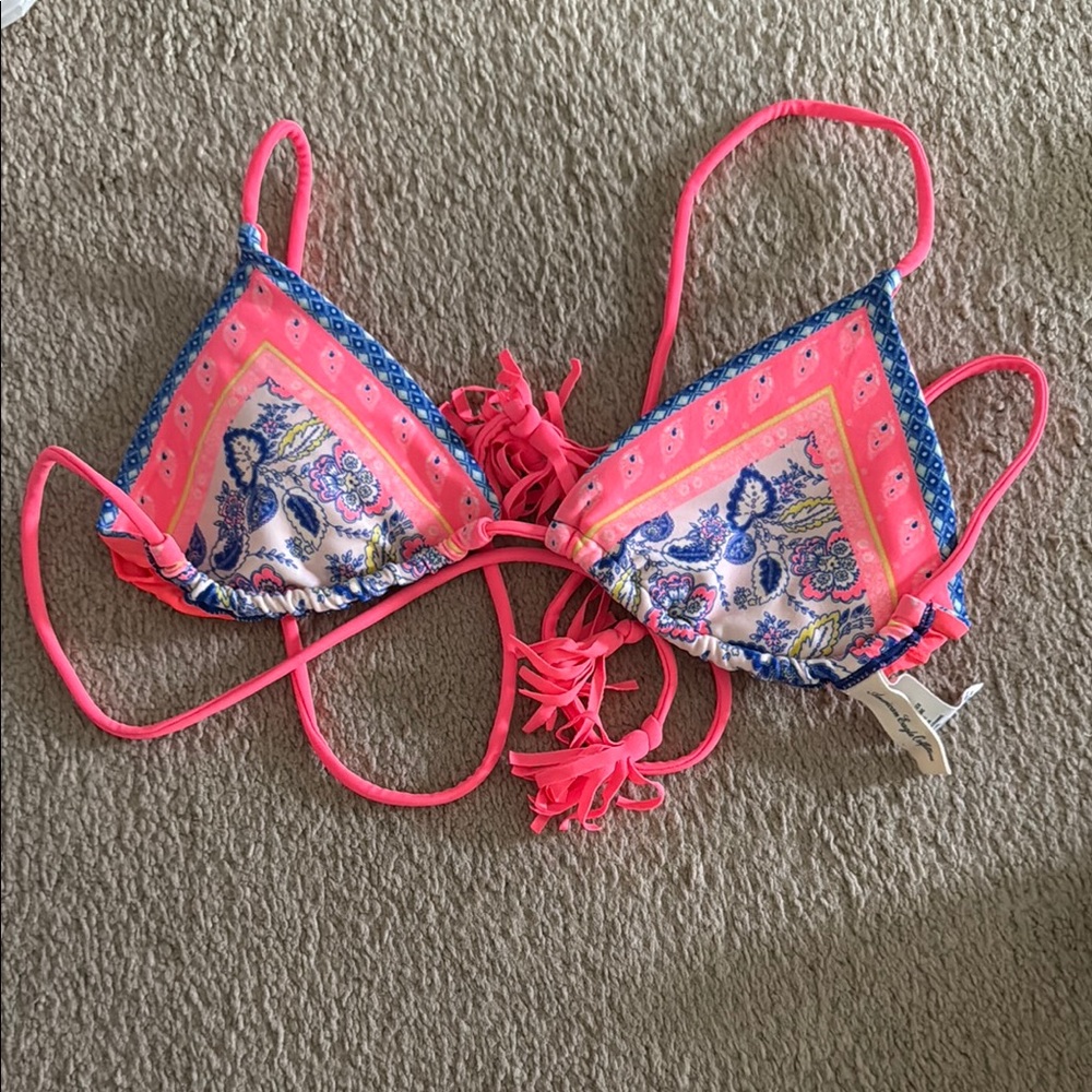 Aerie Pink and Blue Floral Bikini Top